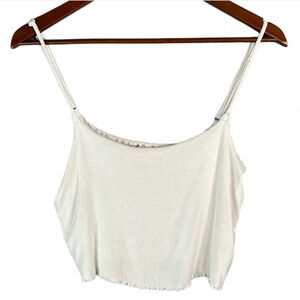 GARAGE Ribbed Crop Cami Top White Spaghetti Strap Lettuce Hem Baddie Size L